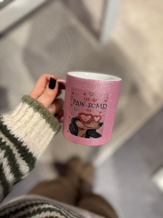 Mug Teckel rose paillettes