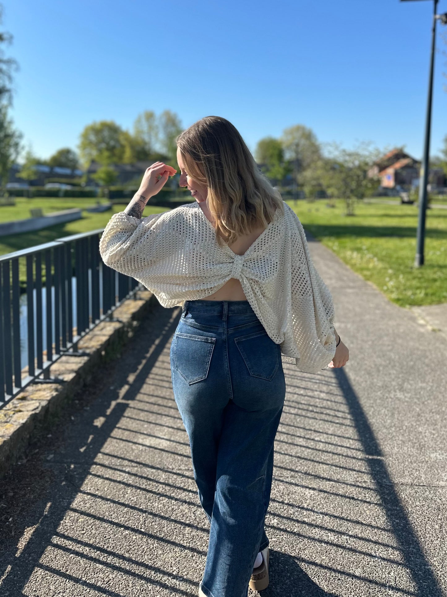 Top Noeud maille beige et dorée