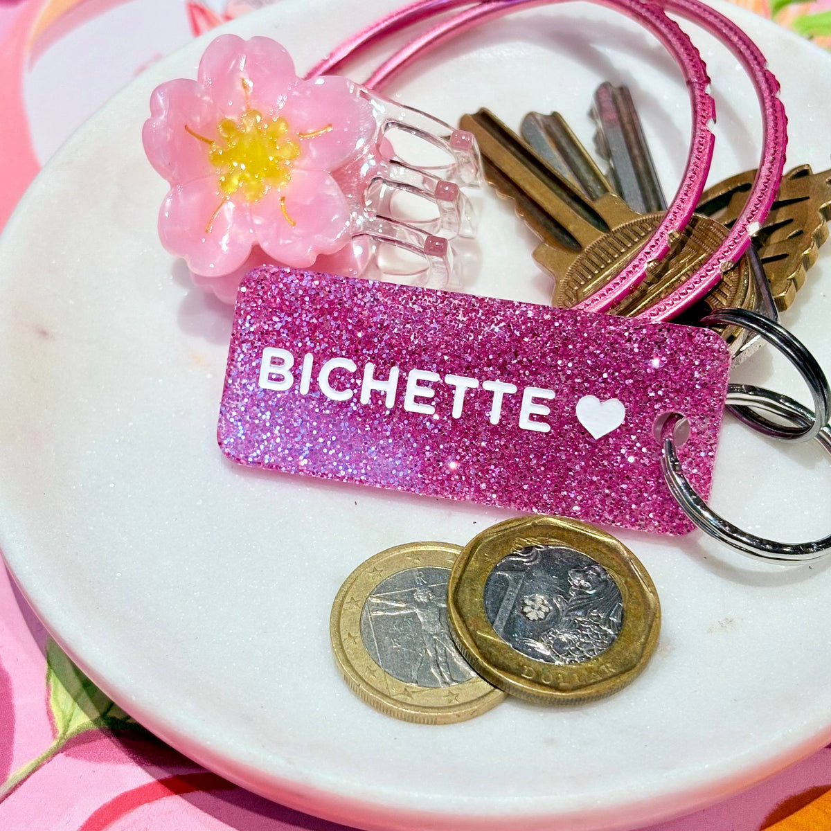 Porte clé à paillettes : bichette