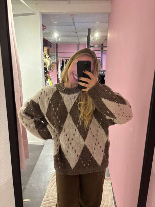 Pull Carreaux Taupe