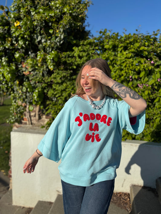 Sweat J’adore la vie bleu