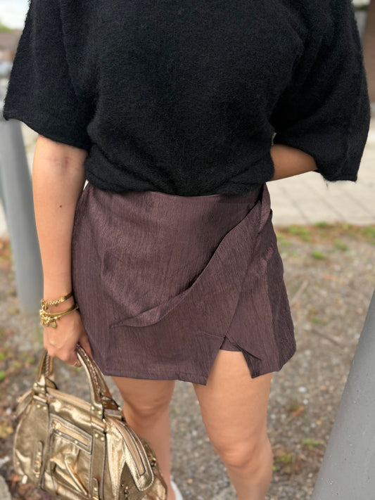 Jupe short satiné choco