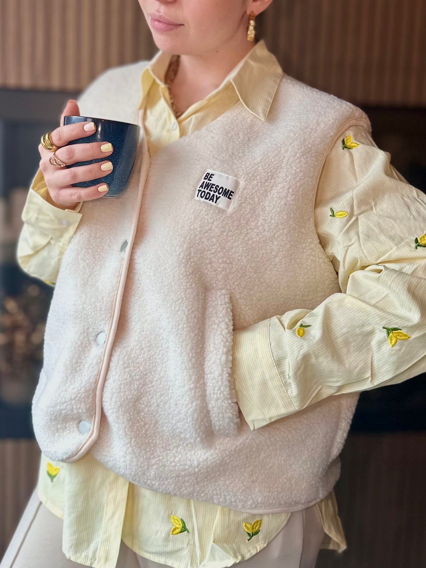 Gilet en Teddy Charlotte Blanc cassé