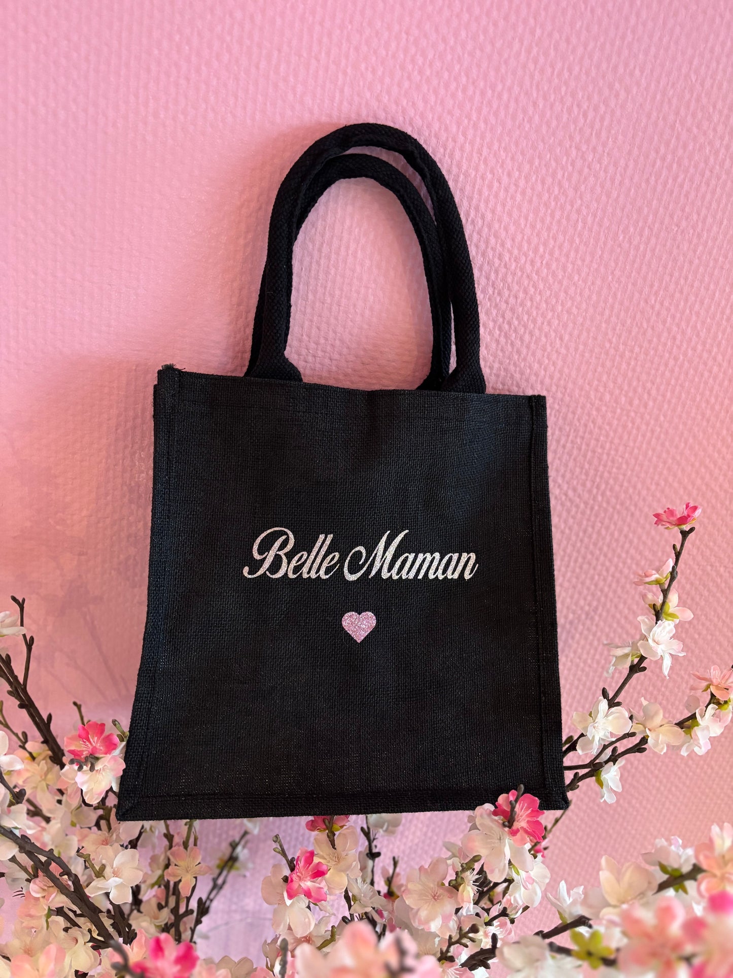 Sac en jute belle maman taille moyenne noir