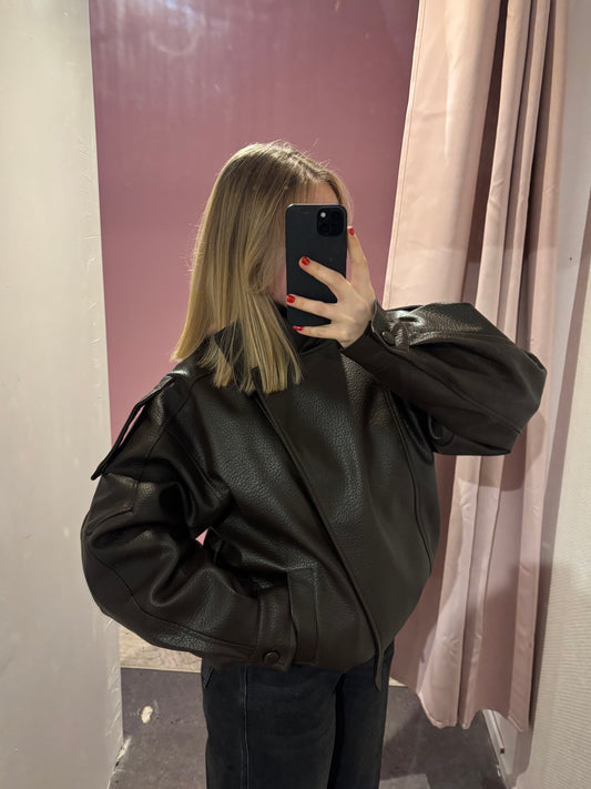 Veste simili cuir aviateur oversize Choco