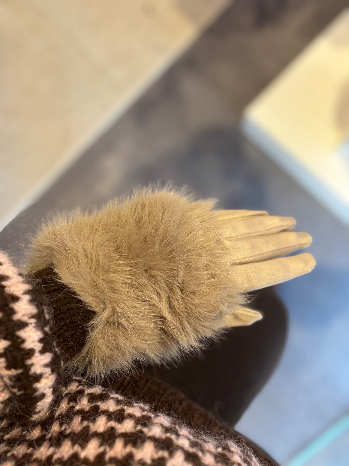 Gants fourrure beige