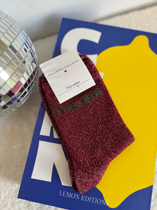 Chaussette à paillettes pétillante bordeaux
