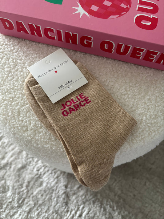 Chaussette à paillettes jolie garce beige