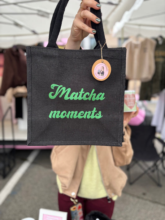 Sac en jute Matcha Moments taille moyenne noir