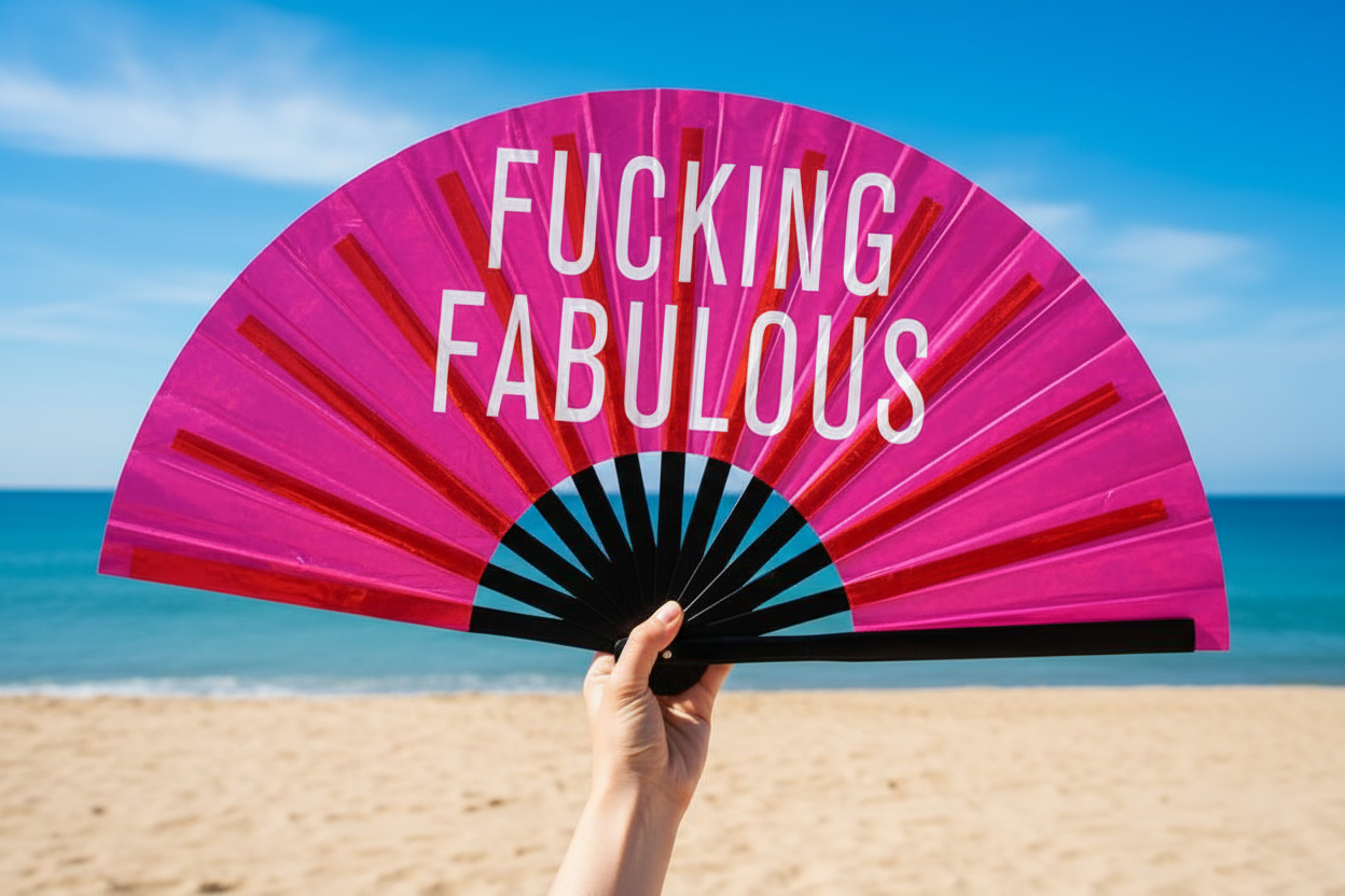 Éventail holographique rose « Fucking Fabulous » XL