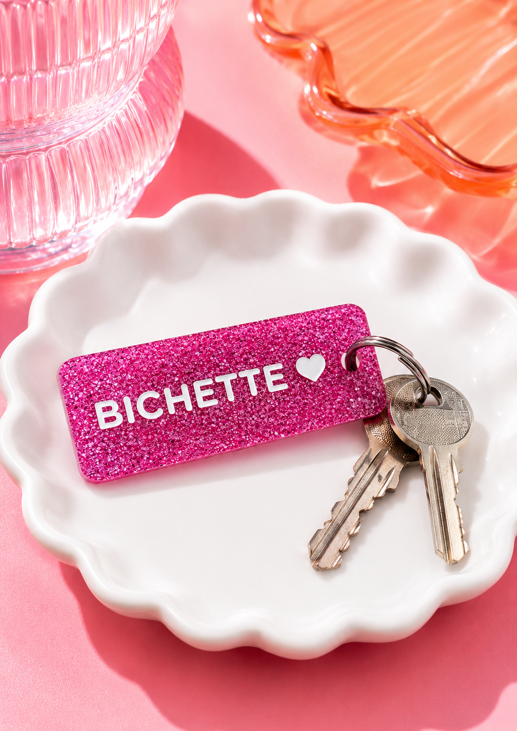 Porte clé à paillettes : bichette