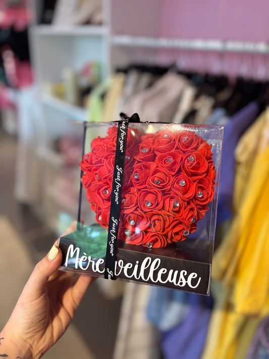 Petit cœur en fleurs avec strass Mère veilleuse