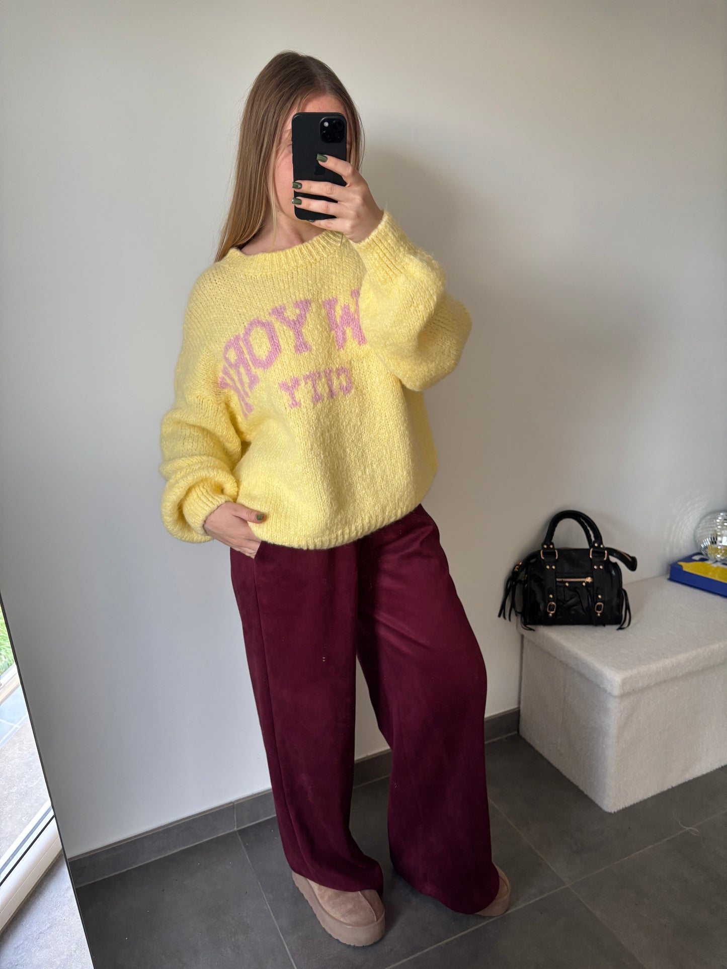 Pantalon daim bordeaux