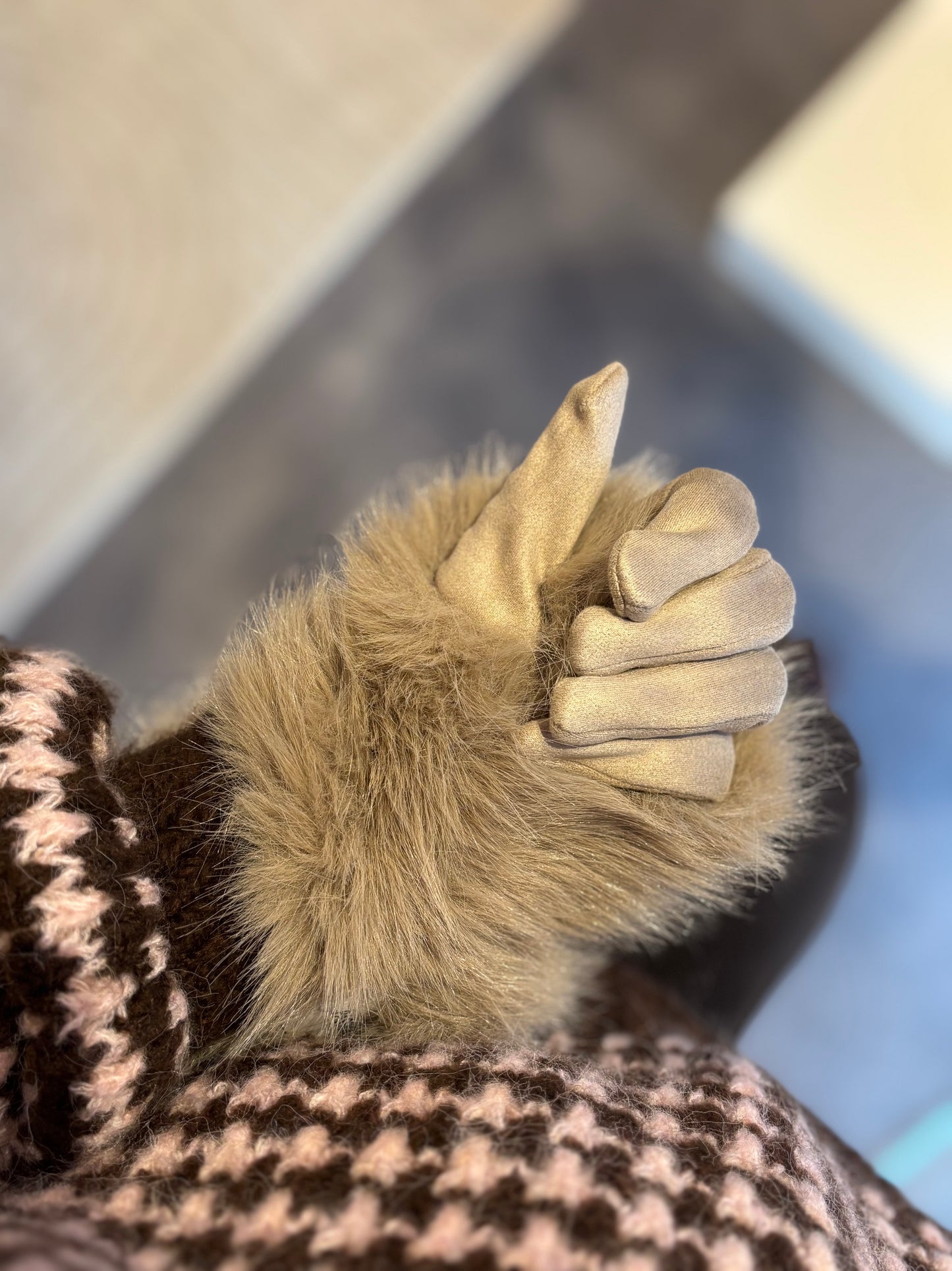 Gants fourrure beige