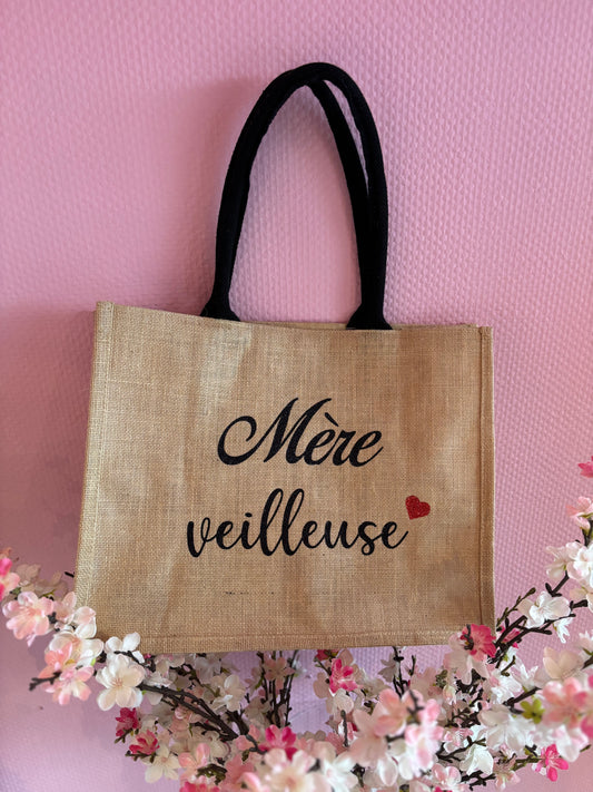 Grand sac en jute beige Mère veilleuse