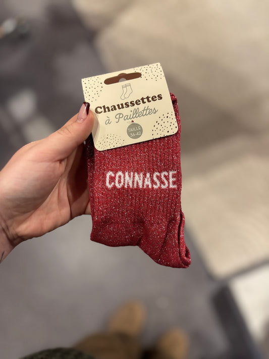Chaussette à paillettes connasse rouge
