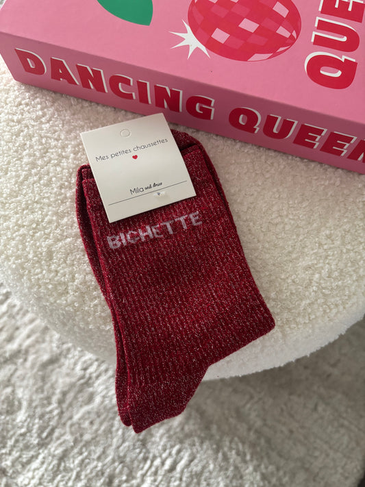 Chaussette à paillettes bichette rouge