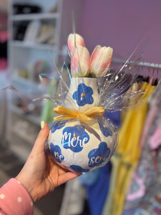Vase Fleurs bleues mère veilleuse