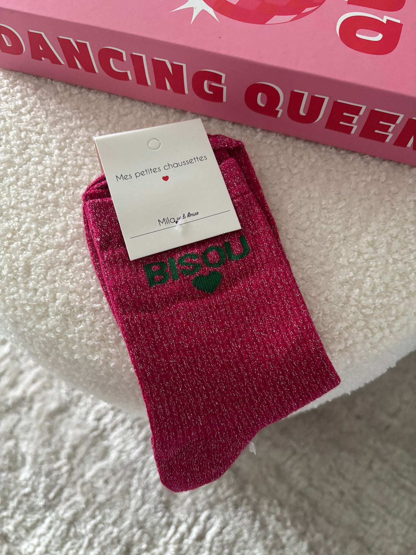 Chaussette à paillettes bisou fushia