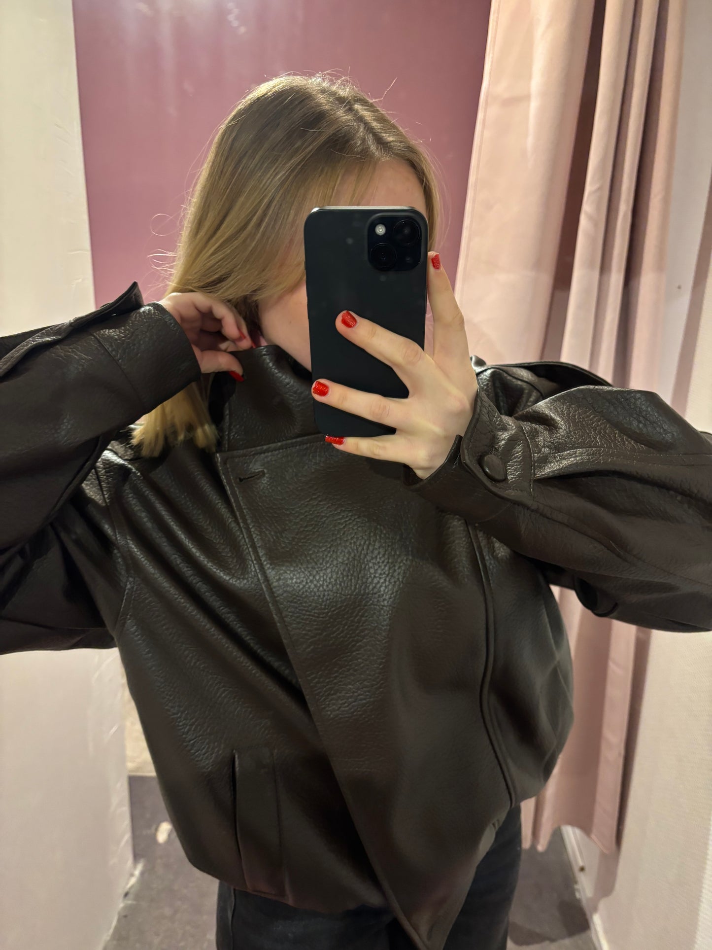 Veste simili cuir aviateur oversize Choco