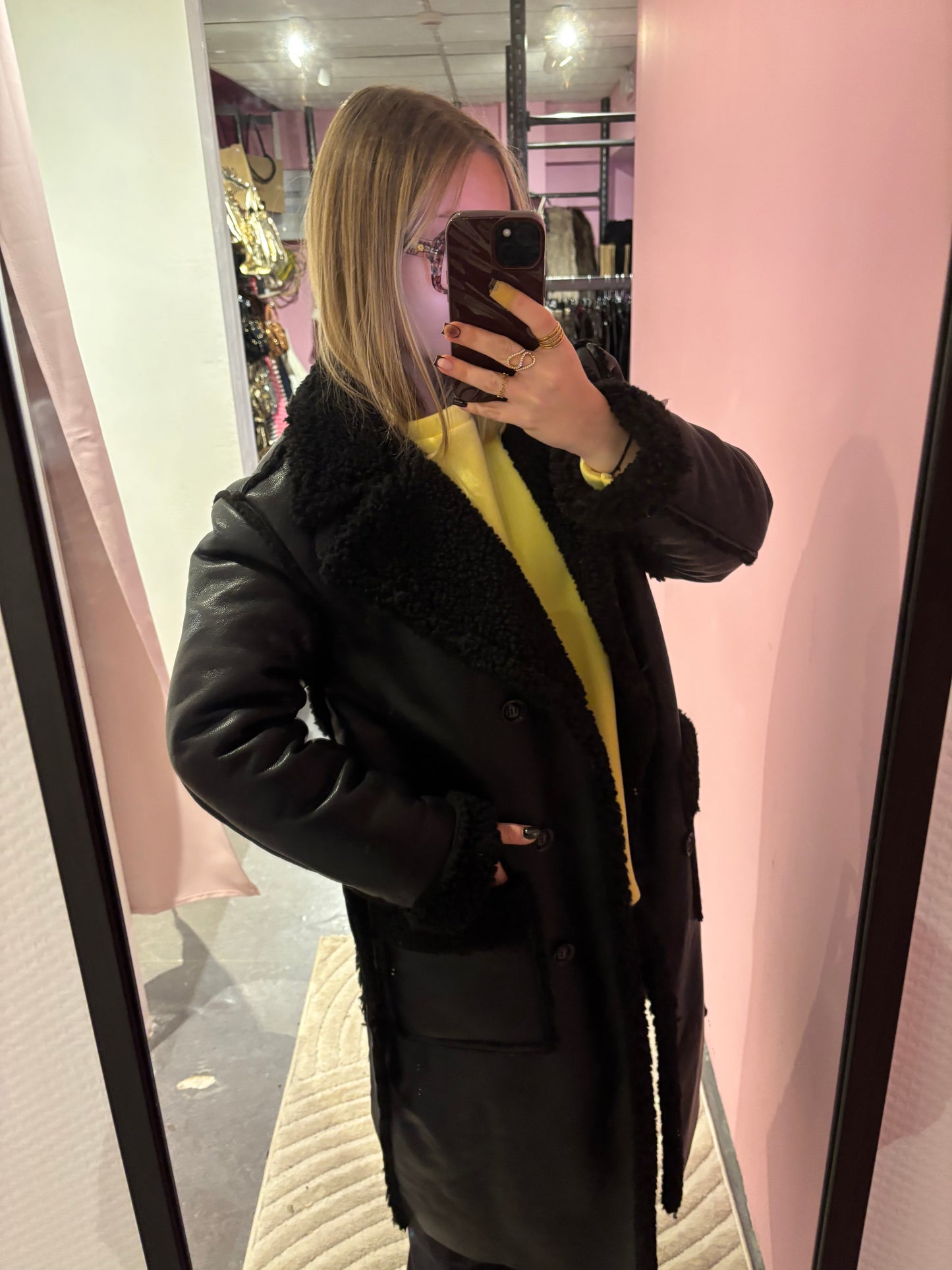 Manteau trench simili noir fourré Teddy