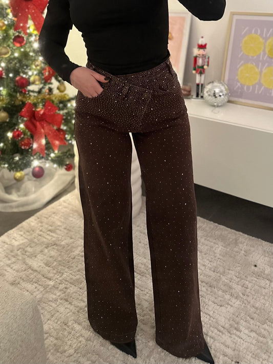 Jean asymétrique choco strass