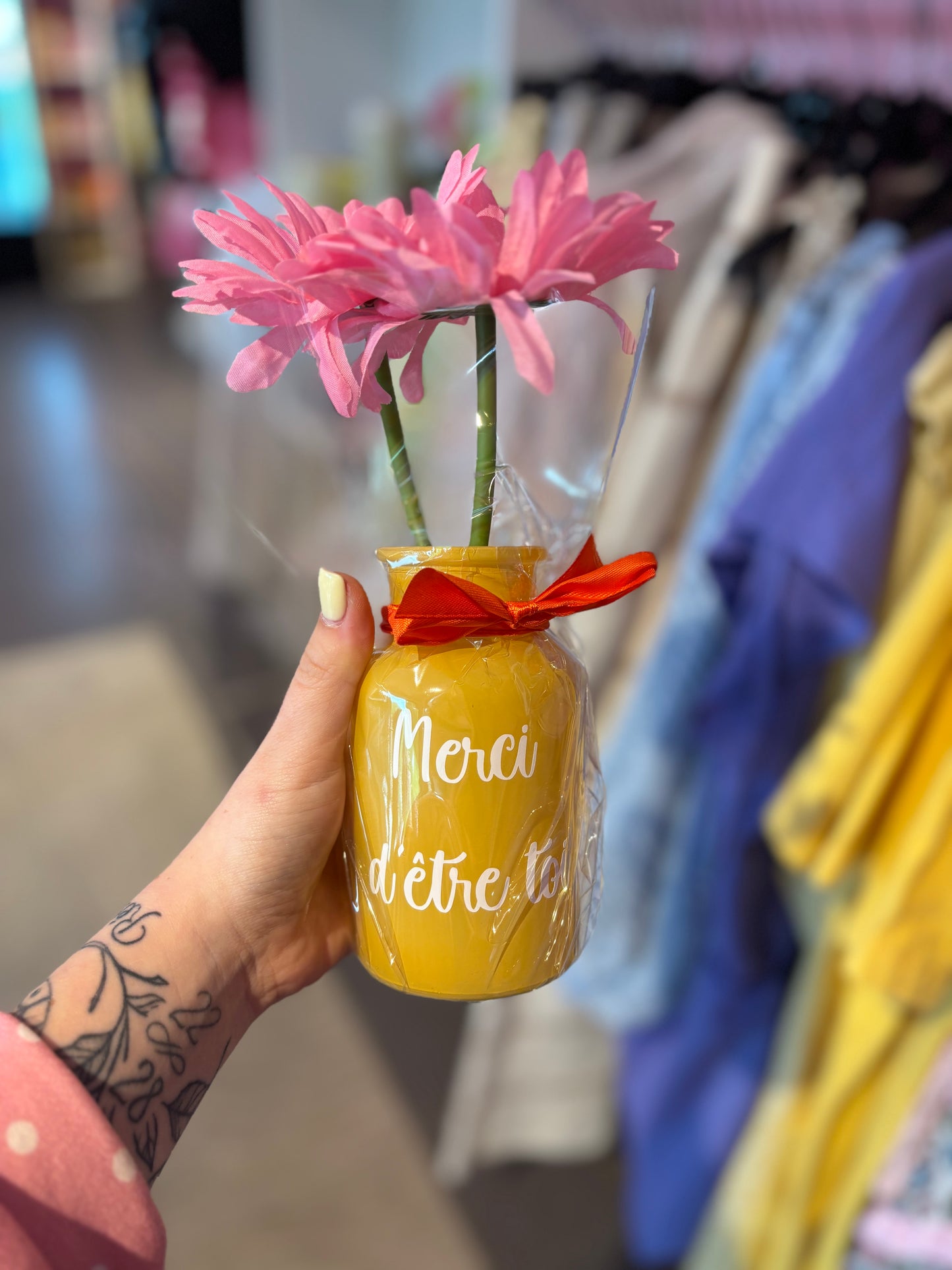Petit vase merci d’être toi jaune