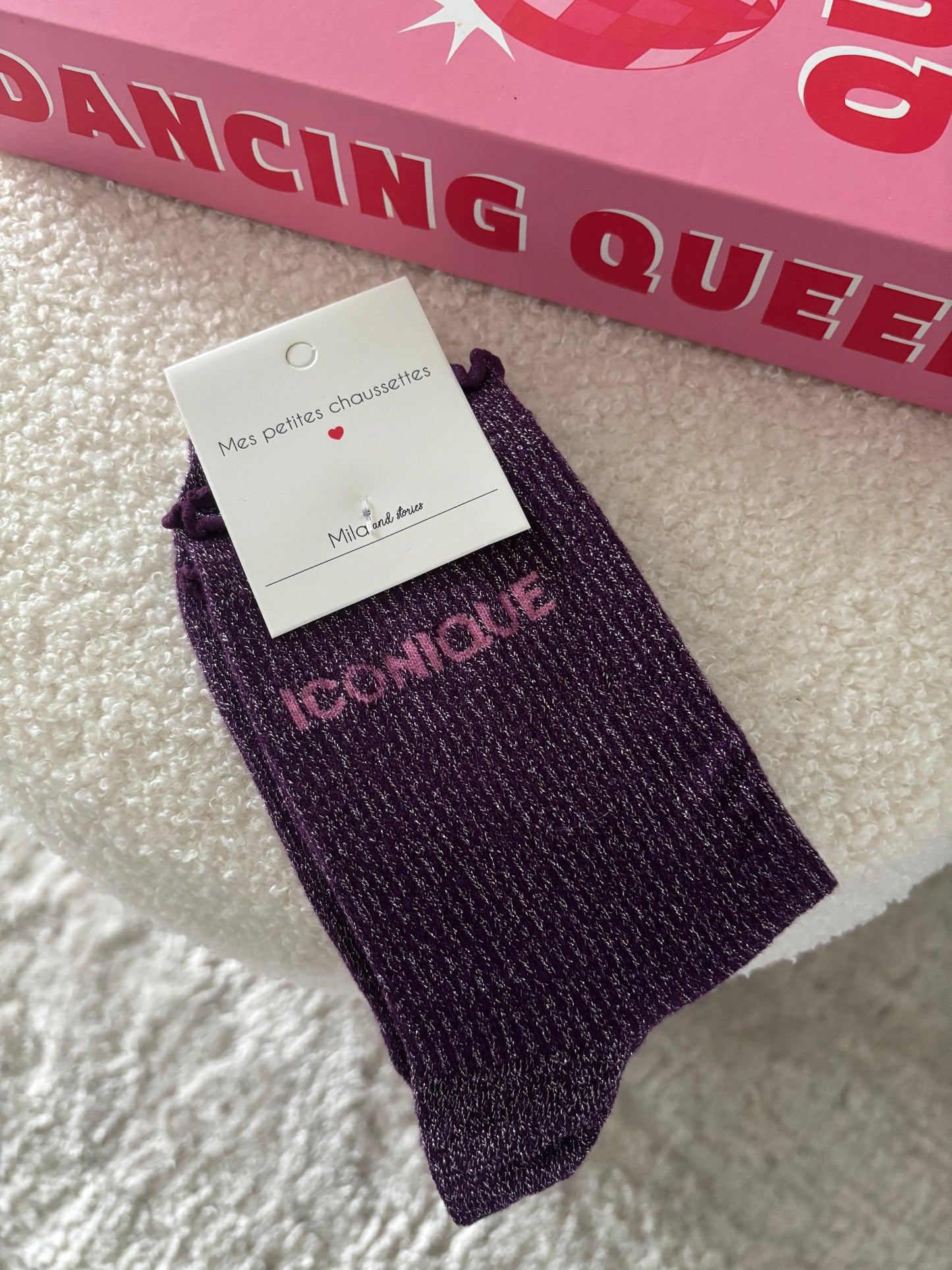Chaussette à paillettes iconique mauve