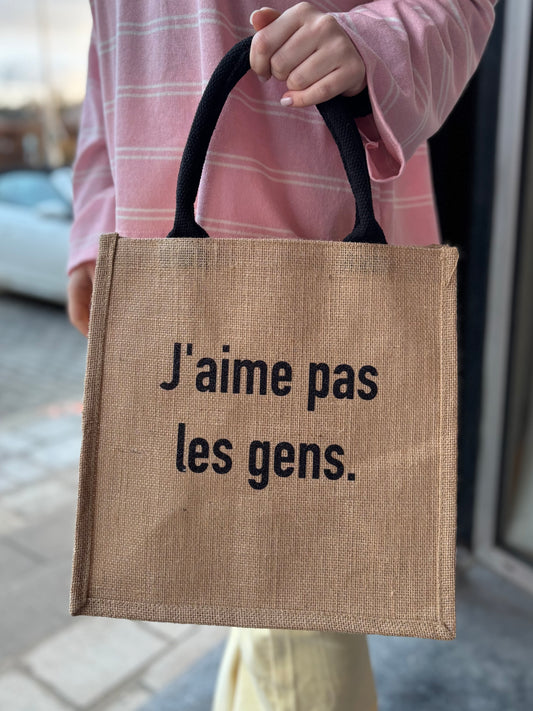 Sac en jute beige J’aime pas les gens  moyen