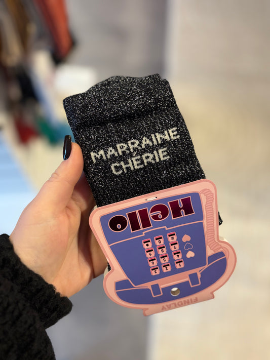 Chaussette à paillettes marraine chérie noire