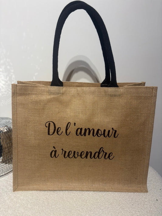 Grand sac en jute De l’amour à revendre beige