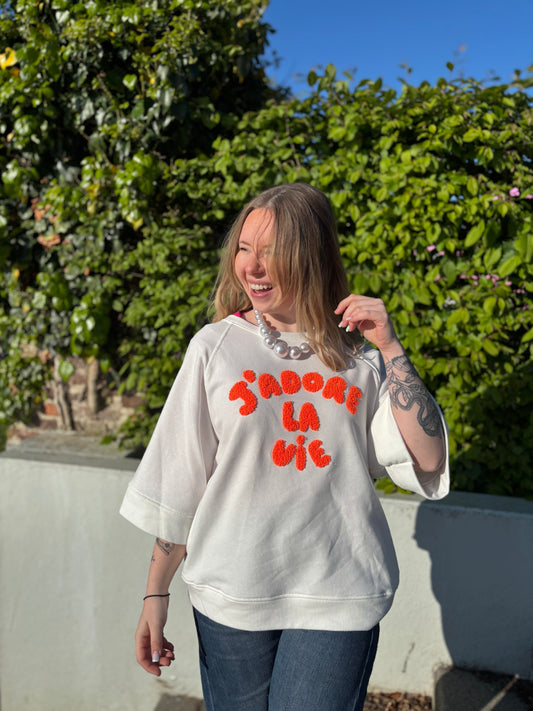 Sweat J’adore la vie blanc