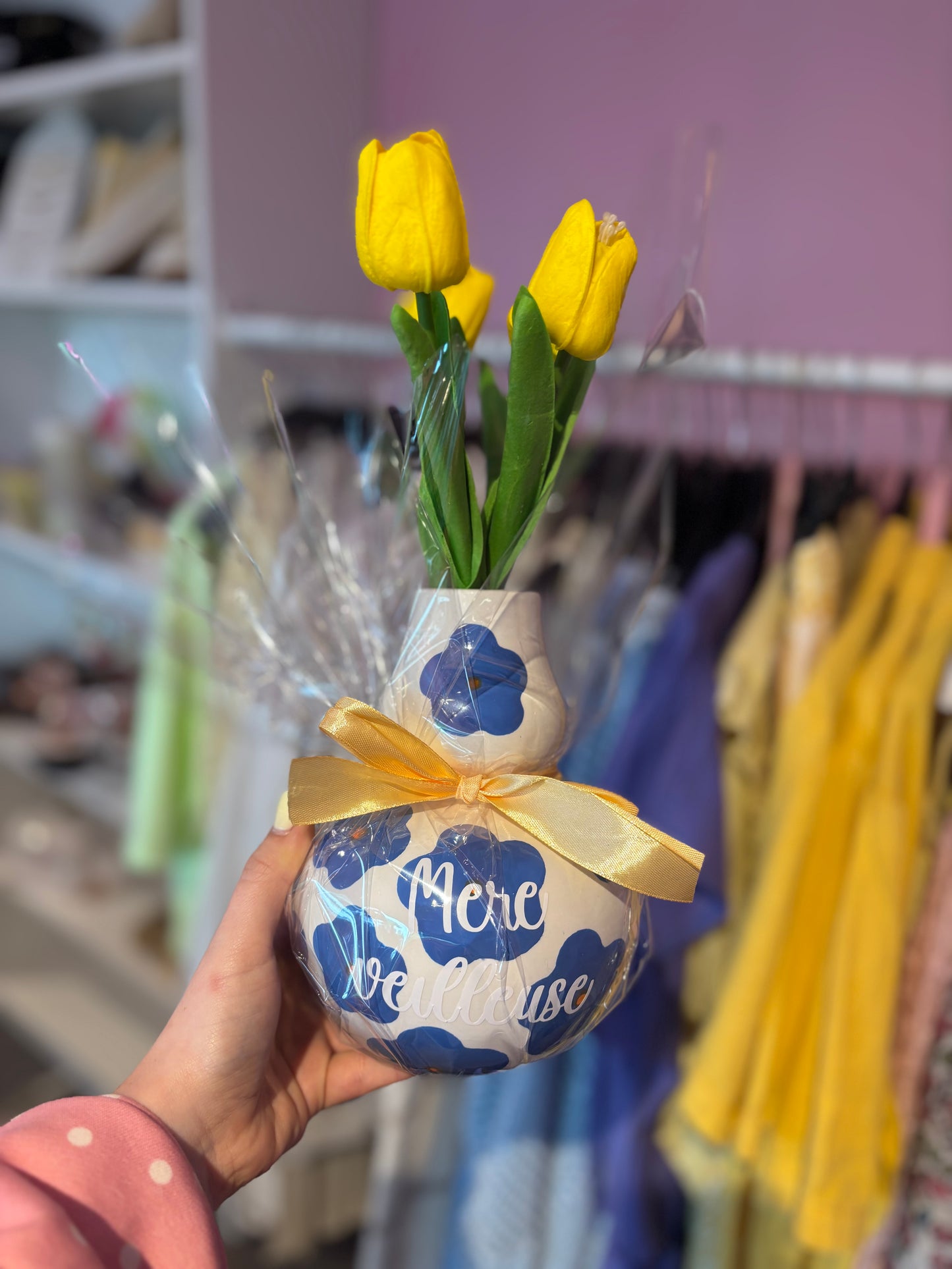 Vase Fleurs bleues mère veilleuse