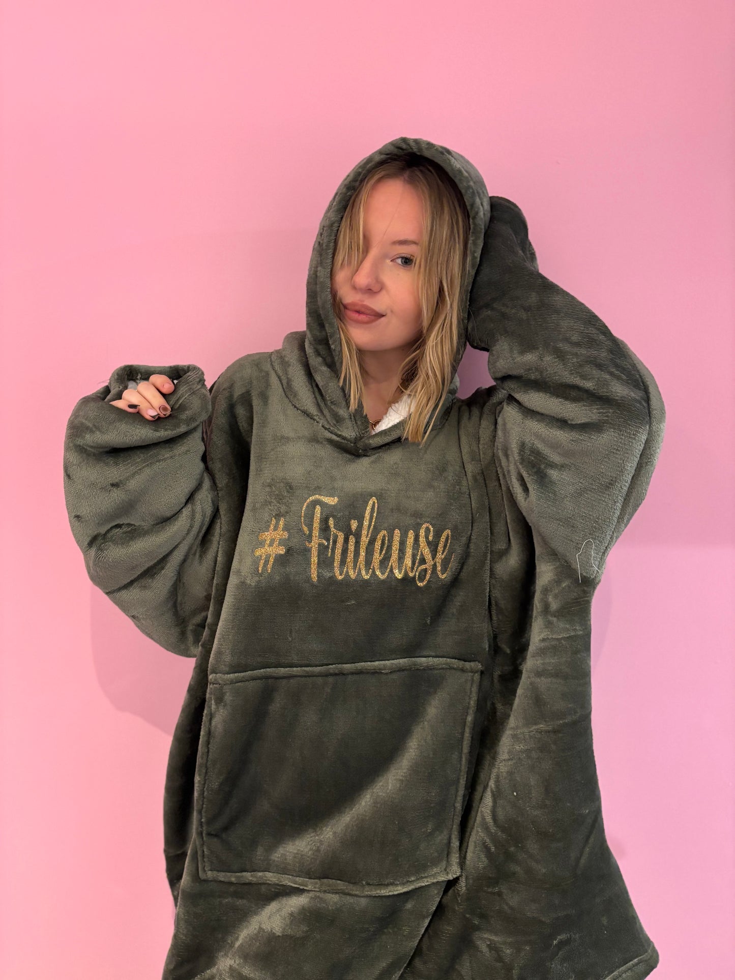 Poncho plaid Frileuse kaki