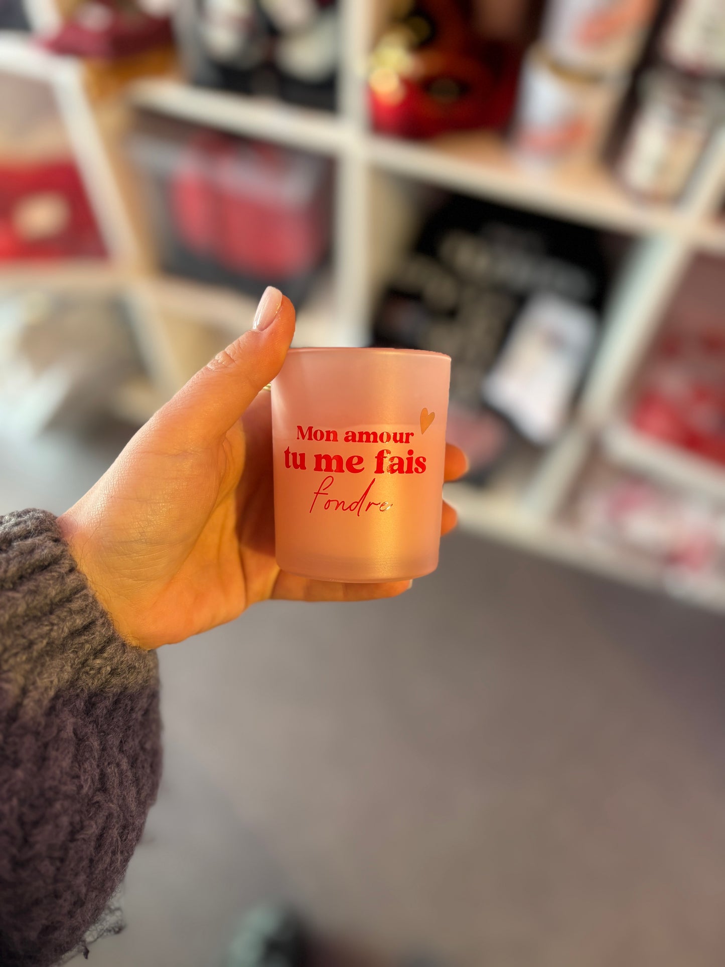 Bougie mon amour tu me fais fondre rose pale