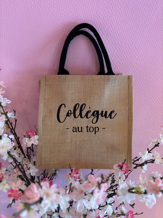Sac en jute Collègue au top taille moyenne beige et noir paillettes