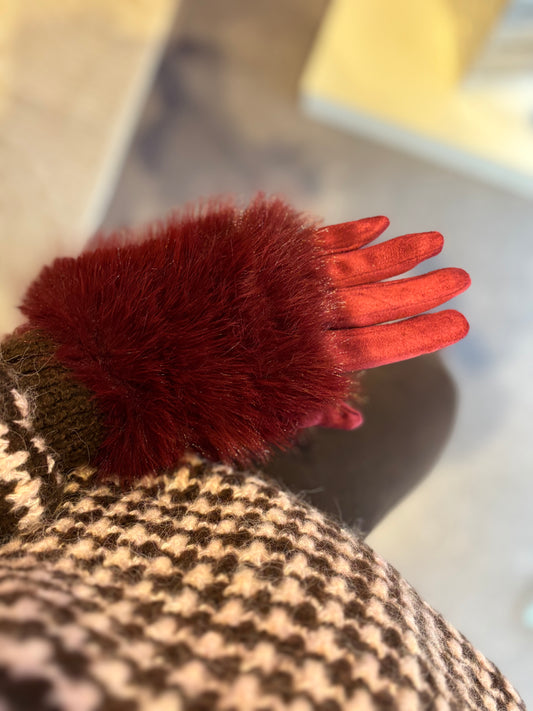 Gants fourrure bordeaux
