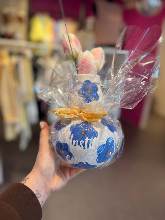Vase Fleurs bleues instit en or