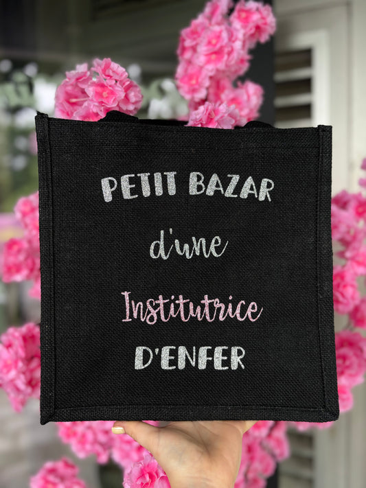 Sac en jute petit bazar d’une institutrice