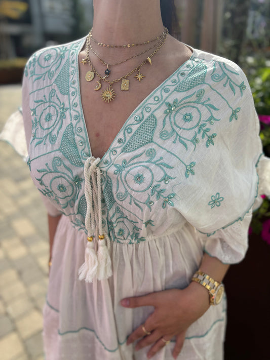 Robe Baya blanche et turquoise