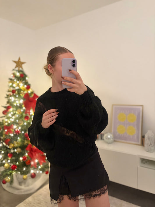 Jupe short dentelle strass noire