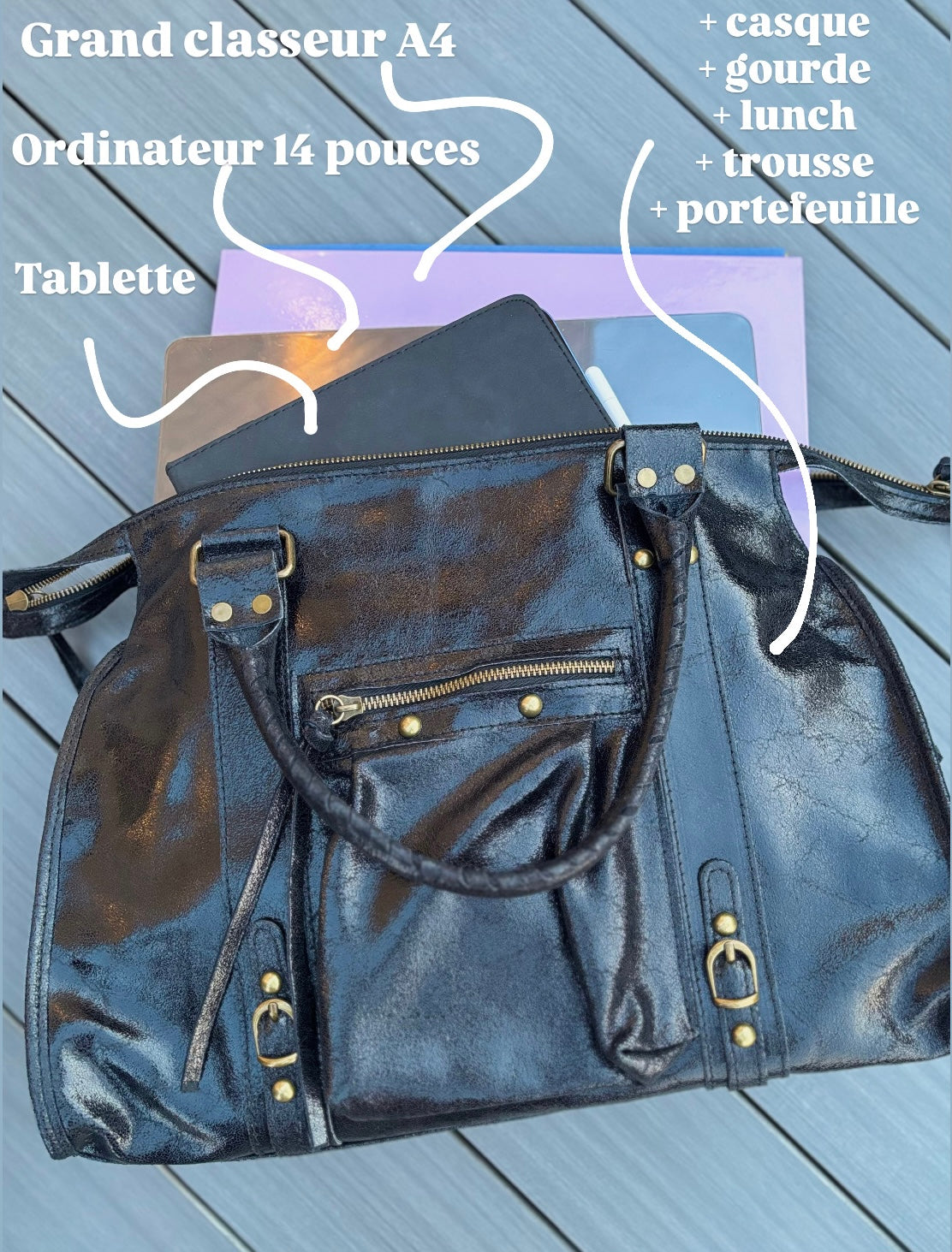 Sac Ciaga XXL Noir Brillant Cuir