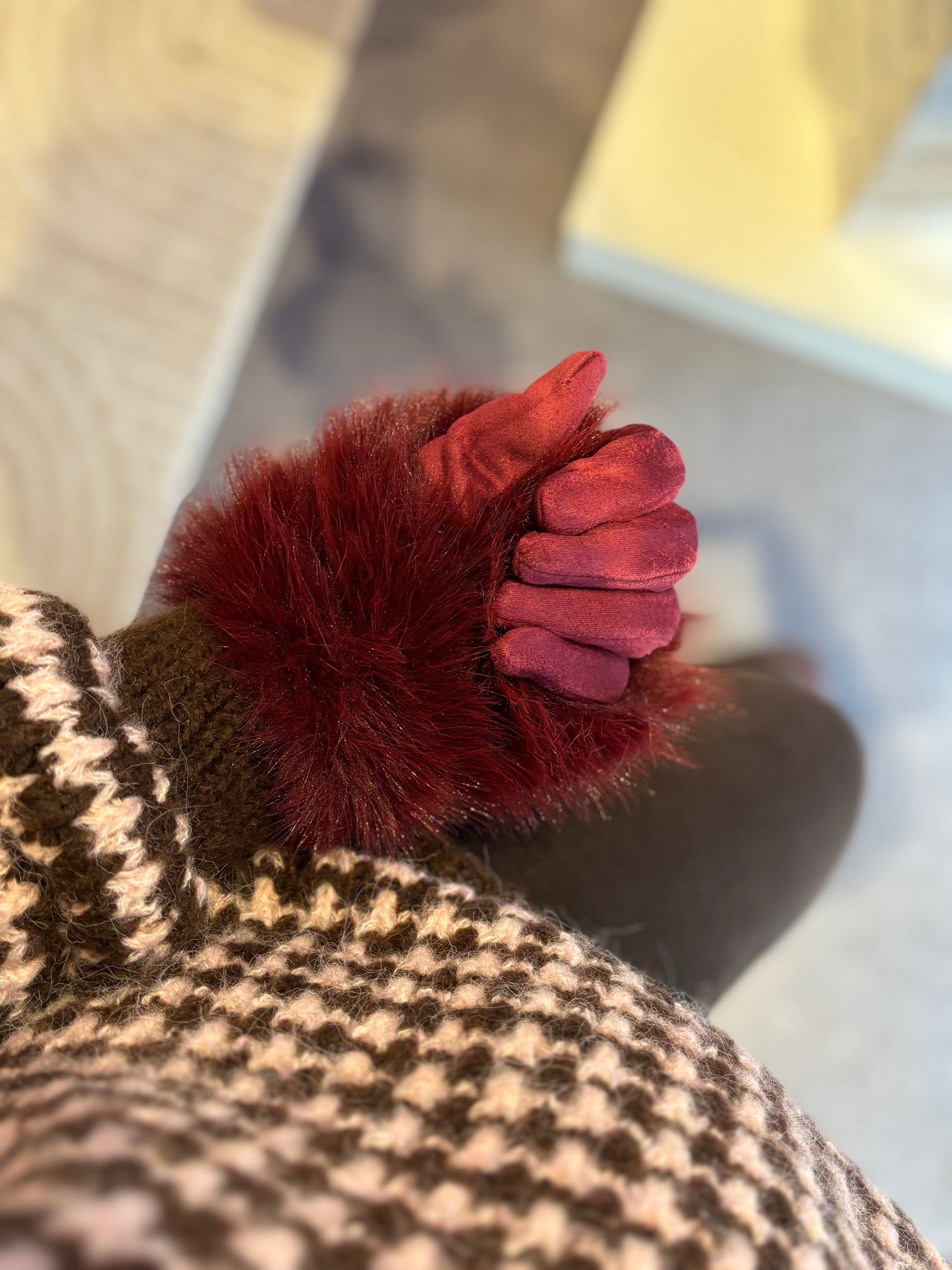 Gants fourrure bordeaux