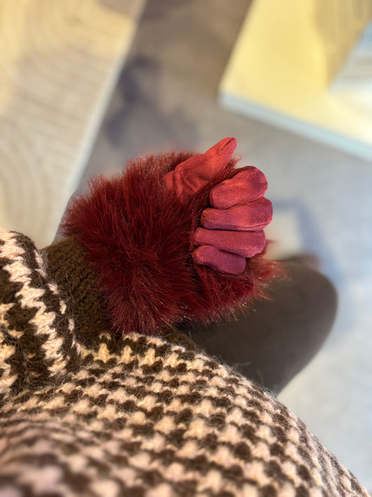 Gants fourrure bordeaux