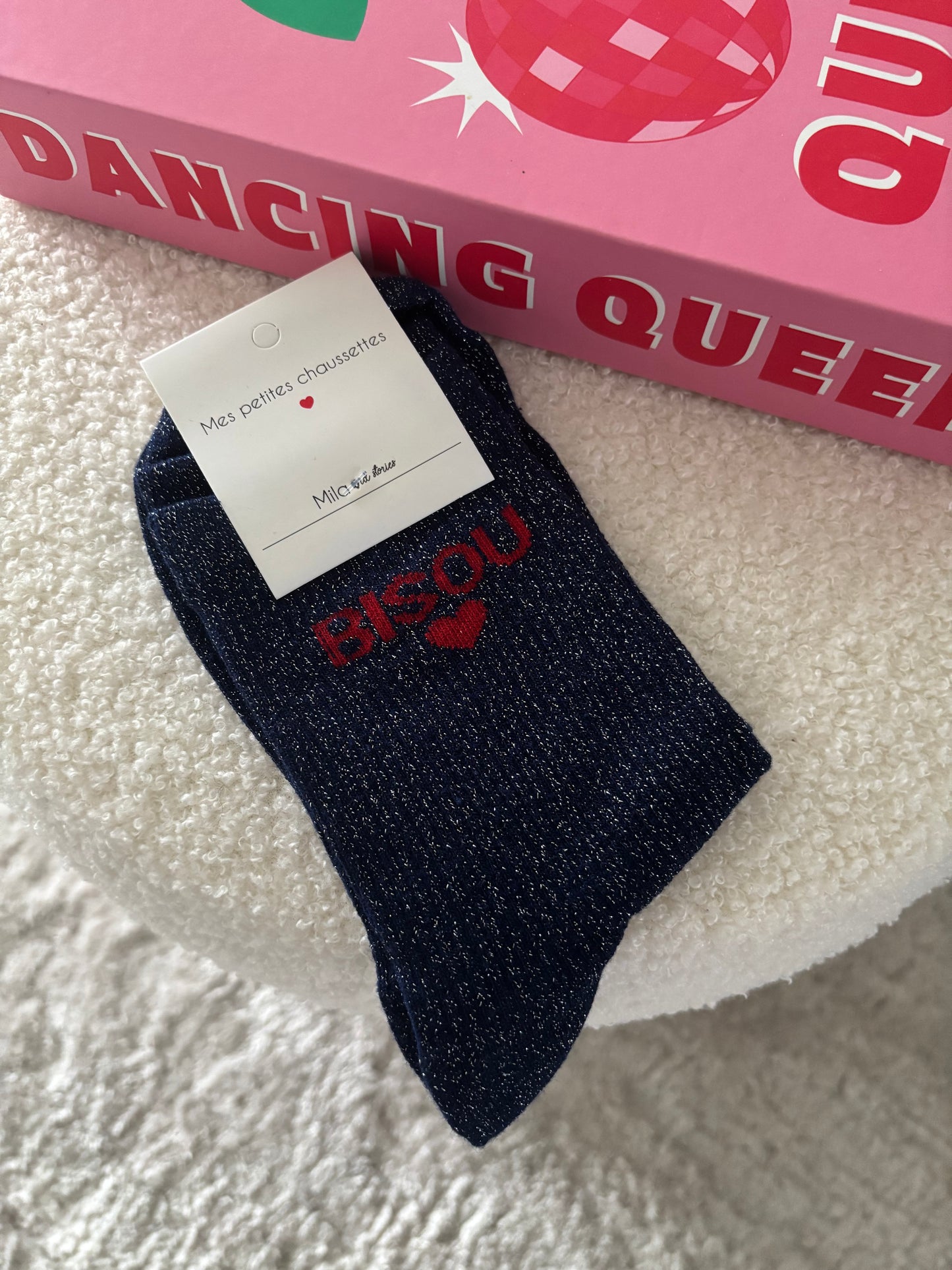 Chaussette à paillettes bisou bleu marine