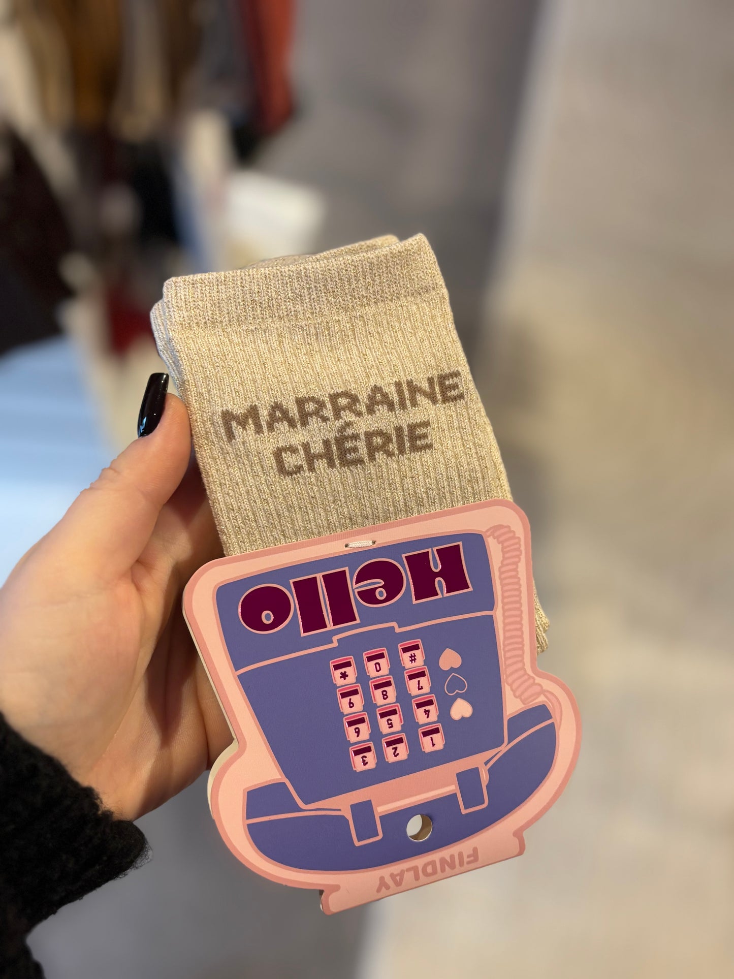 Chaussette à paillettes marraine beige