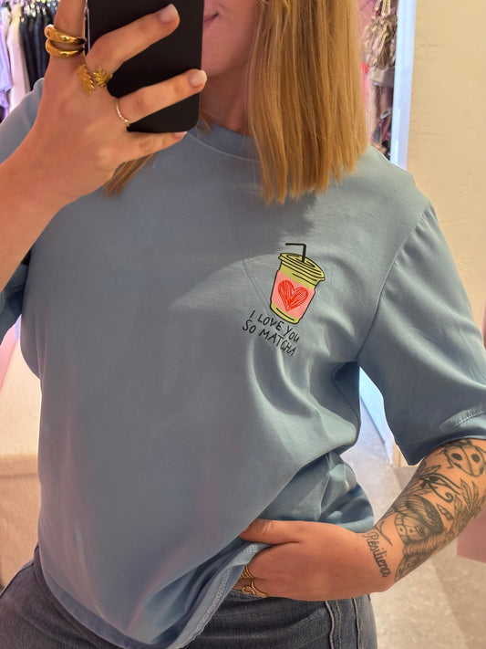 T shirt I love you so Matcha bleu