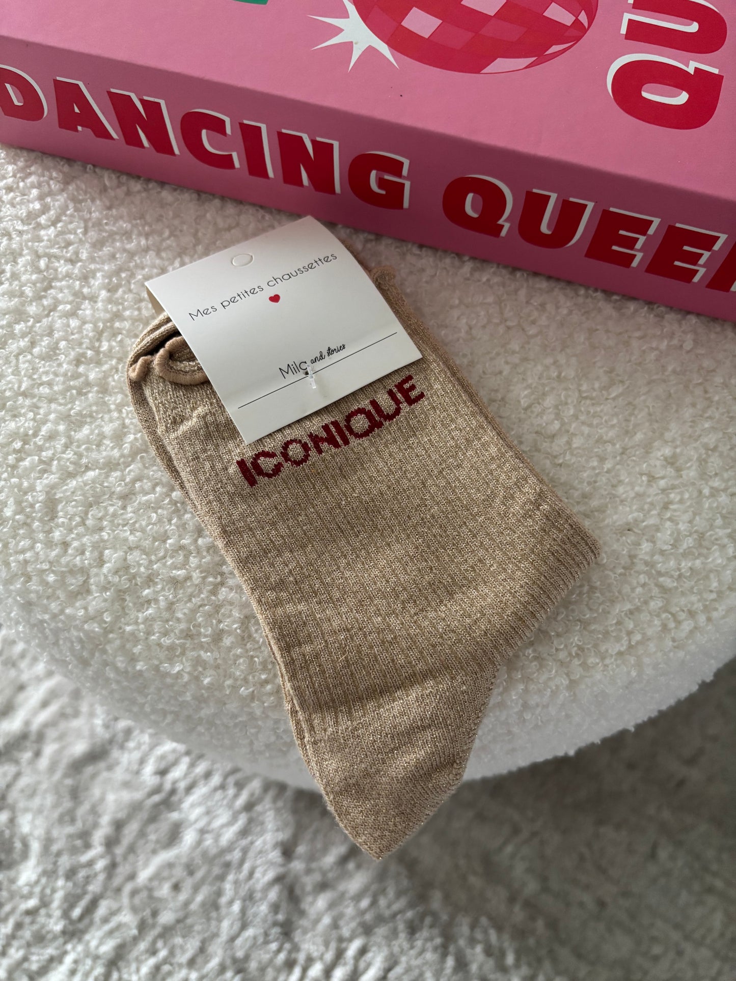Chaussette à paillettes iconique beige