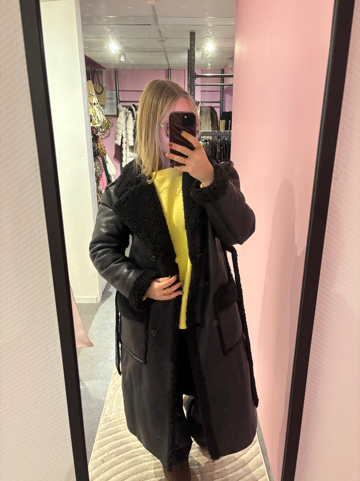 Manteau trench simili noir fourré Teddy