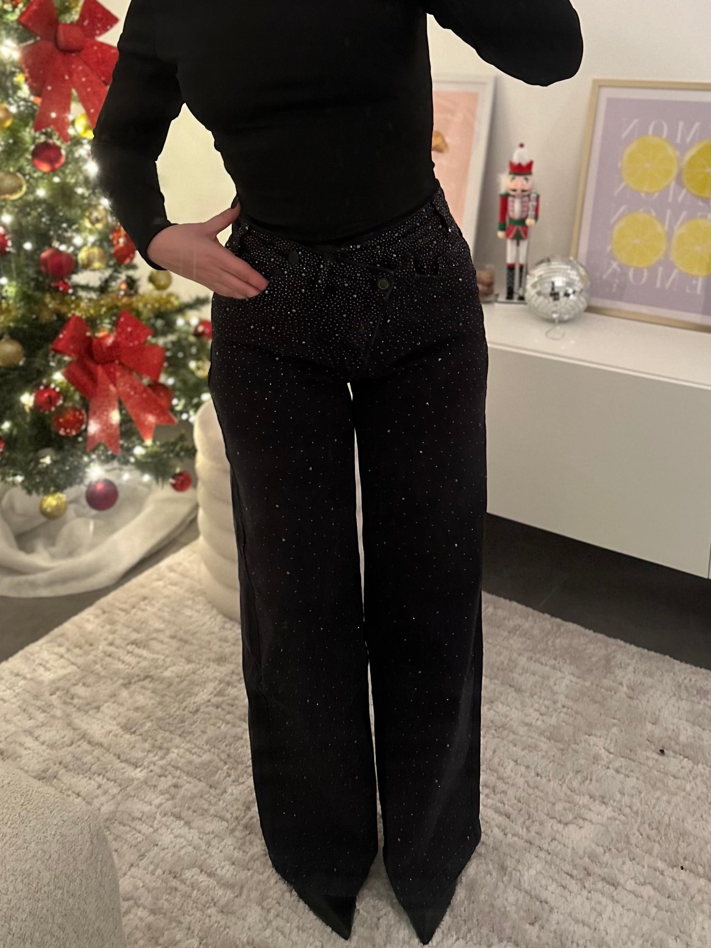 Jean asymétrique noir strass